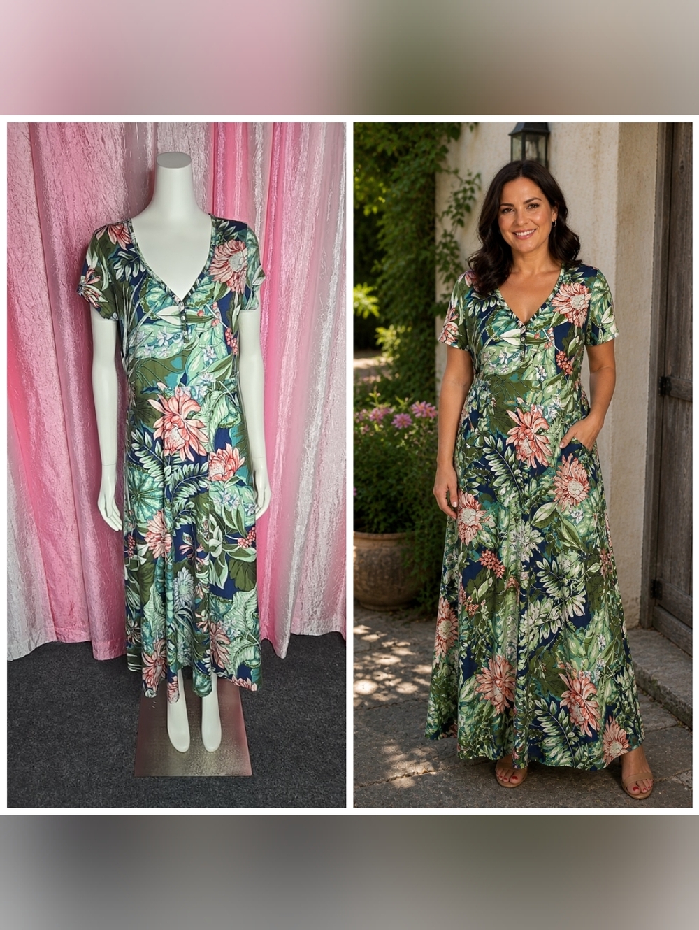Chaps Ralph Lauren Tropical Floral 100% Cotton Fit  Flare Midi Dress Size XL